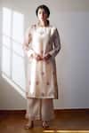 Buy_Dot_Ivory Chanderi Embroidery Round Neck Zuri Hand Kurta And Pant Set _at_Aza_Fashions