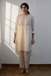 Buy_Dot_Ivory Cotton, Silk Beads, Embroidery Round Neck Resham Kurta And Pant Set _at_Aza_Fashions