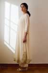 Shop_Dot_Ivory Cotton, Silk Embroidery Round Neck Camellia Kurta And Pant Set _Online_at_Aza_Fashions