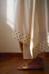 Shop_Dot_Ivory Cotton, Silk Embroidery Round Neck Fleaur Kurta And Pant Set _Online_at_Aza_Fashions