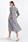 Shop_Perona_Blue Cotton, Silk V-neck Abstract Print Dress _at_Aza_Fashions