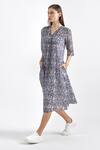 Buy_Perona_Blue Cotton, Silk V-neck Abstract Print Dress _Online_at_Aza_Fashions