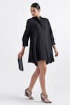 Buy_Perona_Black Viscose Collared Front Buttoned A-line Dress _at_Aza_Fashions