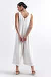 Shop_PERONA_White 100% Viscose Solid Round Neck Jumpsuit  _at_Aza_Fashions