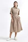 Buy_PERONA_Brown 65% Terylene Solid Collar Midi Dress  _at_Aza_Fashions