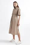 Buy_PERONA_Brown 65% Terylene Solid Collar Midi Dress  _Online_at_Aza_Fashions