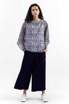 Buy_Perona_Blue Cotton, Silk Boat Neck Abstract Print Top _at_Aza_Fashions