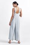 Shop_Perona_Blue Viscose, Linen Halter Neck Twisted Jumpsuit _at_Aza_Fashions