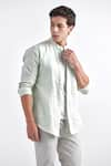 PERONA_Green 100 % Linen Plain Nelson Shirt  _Online_at_Aza_Fashions