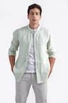 Buy_PERONA_Green 100 % Linen Plain Nelson Shirt  _Online_at_Aza_Fashions