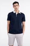 Perona_Blue Cotton Ignatius Contrast Collared Tee _Online_at_Aza_Fashions