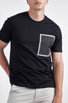 Buy_Perona_Black Cotton Zaid Placement Square Pattern Tee_Online_at_Aza_Fashions