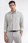 Perona_White Cotton Cornelius Stripe Pattern Shirt _Online_at_Aza_Fashions