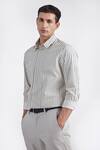 Buy_Perona_White Cotton Cornelius Stripe Pattern Shirt _Online_at_Aza_Fashions