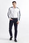 Buy_Perona_White Cotton Full Sleeve Contrast Panel Shirt _at_Aza_Fashions