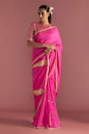 Buy_Masaba_Magenta Raw Silk Embroidered Paan Patti Saree With Printed Blouse Piece_at_Aza_Fashions