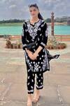 Buy_House Of Chikankari_Black Modal Hand Embroidered Bushra Straight Kurta And Pant Set _at_Aza_Fashions