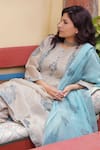 ta’assur_Grey Mul Chanderi Printed And Embroidered Floral & Bead Block Kurta Set_Online_at_Aza_Fashions