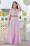 Buy_Kohsh_Pink Chinon Embroidery Mirror Work V Neck Crop Top With Skirt _at_Aza_Fashions