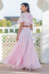 Shop_Kohsh_Pink Chinon Embroidery Mirror Work V Neck Crop Top With Skirt _at_Aza_Fashions