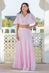 Kohsh_Pink Chinon Embroidery Mirror Work V Neck Crop Top With Skirt _Online_at_Aza_Fashions