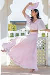 Kohsh_Pink Chinon Embroidery Mirror Work V Neck Crop Top With Skirt _at_Aza_Fashions