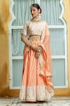 Buy_Kohsh_Peach Muslin Pattern Leheriya Round Lehenga Blouse Set  _at_Aza_Fashions