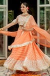 Kohsh_Peach Muslin Pattern Leheriya Round Lehenga Blouse Set  _Online_at_Aza_Fashions