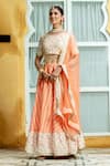 Buy_Kohsh_Peach Muslin Pattern Leheriya Round Lehenga Blouse Set  _Online_at_Aza_Fashions