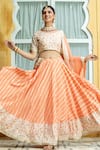 Shop_Kohsh_Peach Muslin Pattern Leheriya Round Lehenga Blouse Set  _Online_at_Aza_Fashions