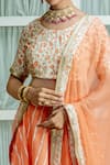 Kohsh_Peach Muslin Pattern Leheriya Round Lehenga Blouse Set  _at_Aza_Fashions