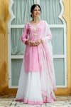 Buy_Kohsh_Pink Cotton Pattern Leheriya Notched V Kurta Lehenga Set  _at_Aza_Fashions