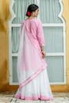 Shop_Kohsh_Pink Cotton Pattern Leheriya Notched V Kurta Lehenga Set  _at_Aza_Fashions