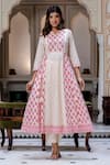 Buy_Kohsh_Pink Cotton Print Flowery V Neck Anarkali Pant Set _Online_at_Aza_Fashions