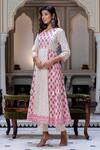 Shop_Kohsh_Pink Cotton Print Flowery V Neck Anarkali Pant Set _Online_at_Aza_Fashions