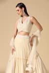 Two Sisters By Gyans_White Net, Georgette Pearls V-neck Pleated Lehenga Set With Embroidered Blouse _at_Aza_Fashions