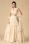 Buy_Two Sisters By Gyans_White Net, Georgette Pearls V-neck Pleated Lehenga Set With Embroidered Blouse _at_Aza_Fashions