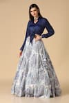 Two Sisters By Gyans_Blue Silk Crepe Printed Floral Shirt Zari Embellished Lehenga With _Online_at_Aza_Fashions