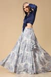 Shop_Two Sisters By Gyans_Blue Silk Crepe Printed Floral Shirt Zari Embellished Lehenga With _Online_at_Aza_Fashions