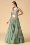 Buy_Two Sisters By Gyans_Green Lehenga Georgette Embroidered Resham Cape Blouse Set _Online_at_Aza_Fashions