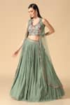 Buy_Two Sisters By Gyans_Green Lehenga Georgette Embroidered Resham Cape Blouse Set _at_Aza_Fashions