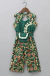 Buy_Little Brats_Green Maheshwari, Cotton Embroidery Floral Jaal Print Jumpsuit With Bag Belt _at_Aza_Fashions