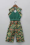 Shop_Little Brats_Green Maheshwari, Cotton Embroidery Floral Jaal Print Jumpsuit With Bag Belt _at_Aza_Fashions