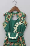 Little Brats_Green Maheshwari, Cotton Embroidery Floral Jaal Print Jumpsuit With Bag Belt _Online_at_Aza_Fashions