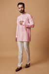 Buy_BUBBER COUTURE_Pink Cotton Silk Plain Aaday Pintuck Shirt Kurta _at_Aza_Fashions