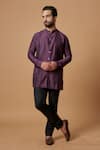 Buy_BUBBER COUTURE_Wine Cotton Silk Plain Aryaman Pintuck Shirt Kurta _at_Aza_Fashions