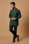 Buy_BUBBER COUTURE_Green Cotton Silk Plain Atharva Pintuck Full Sleeve Shirt Kurta _at_Aza_Fashions