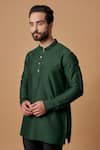 BUBBER COUTURE_Green Cotton Silk Plain Atharva Pintuck Full Sleeve Shirt Kurta _Online_at_Aza_Fashions