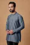 BUBBER COUTURE_Grey Cotton Silk Plain Avi Pintuck Shirt Kurta _Online_at_Aza_Fashions