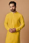 BUBBER COUTURE_Yellow Cotton Silk Plain Divij Kurta Set _Online_at_Aza_Fashions